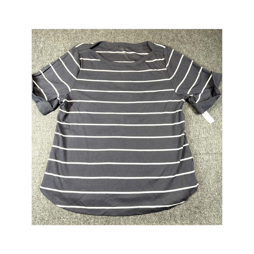 Talbots NWT Navy White Striped Short Sleeve Crew Neck Top Casual Size 2XL